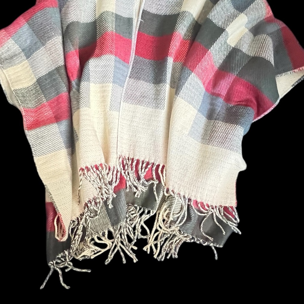 Hayden Plaid Fringe Open Front Poncho